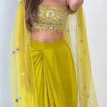 New Launch: Lemon Yellow Designer French Silk Dhoti Set with Tube Blouse & Embellished Shrug
