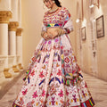 Off-White Multi-Color Floral Silk Lehenga Choli with Handwork & Print – Perfect for Weddings & Festive Occasions