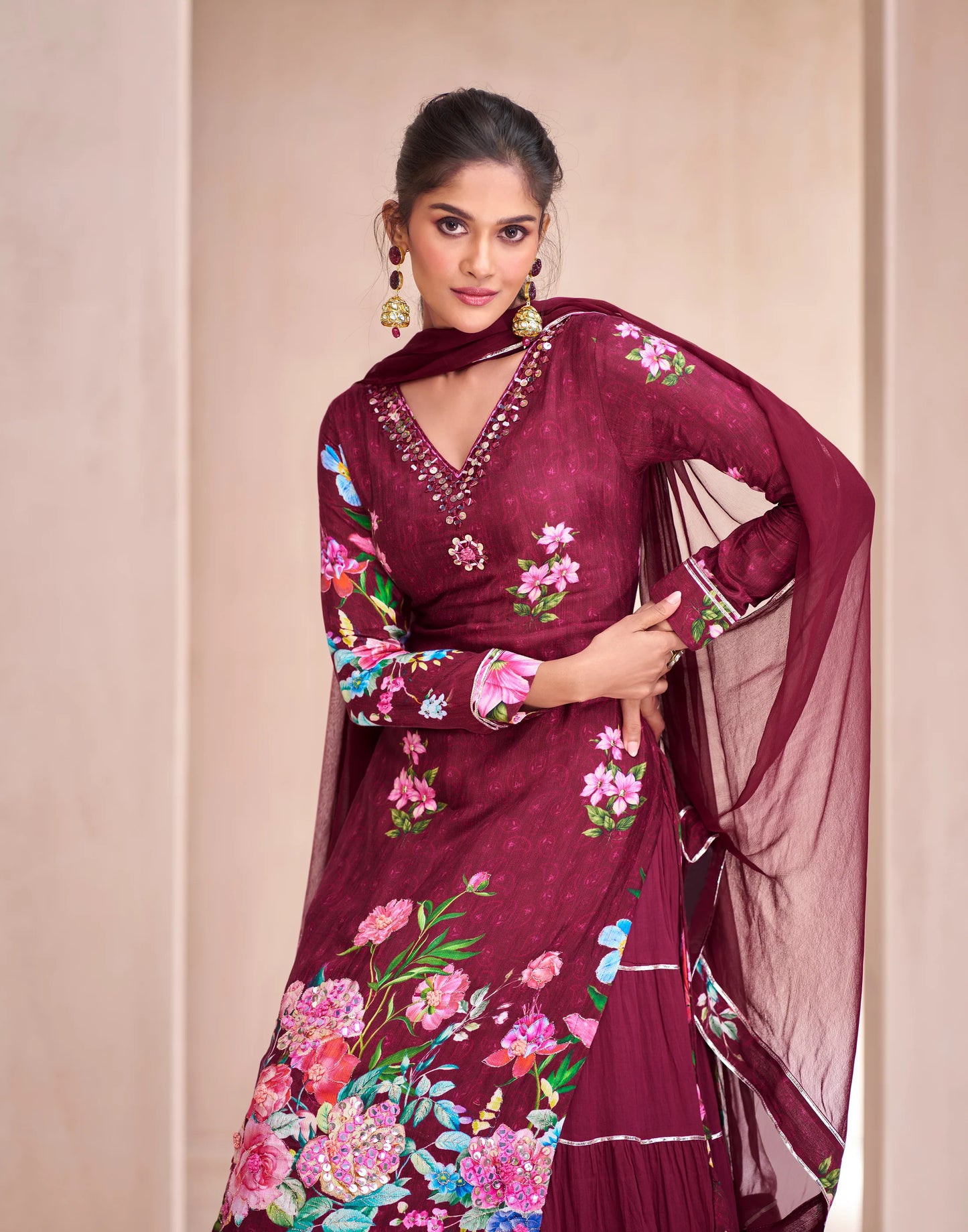 Maroon Elegant Party Wear Muslin Lehenga Suit with Dupatta