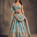Light Blue Blossom Beauty Floral Custom Bridesmaid Lehenga with Big Flair