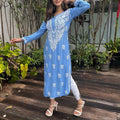 Light Blue Elegant Lucknowi Chikankari Cotton Kurti 3 pc Set