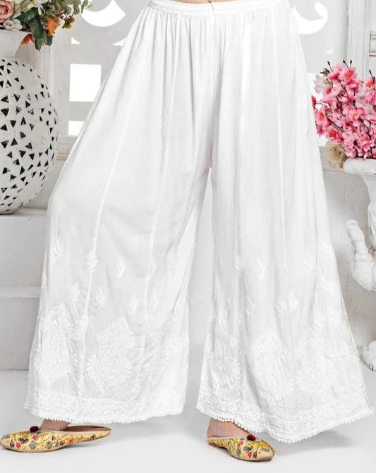 Light Blue Premium 3D Jasmine Maslin Kurti with White Pallazo (Limited Stock) - Inayakhan Shop 