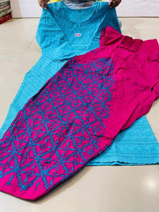 Light Blue Sequined Splendor Chikankari Kurti and Patiala Salwar Set - Inayakhan Shop 