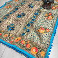 Light Blue Silk Pom Pom Phulkari Dupatta with Exquisite Handwork Embroidery
