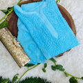 Light Blue Viscose Chikankari Kurti with 3-D Thread Handwork Embroidery Latest Online