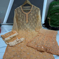 Light Brown Chikankari Elegance Ombré Mirror Booti Jaal Set - Kurti, Sharara & Dupatta -(Inner Included)