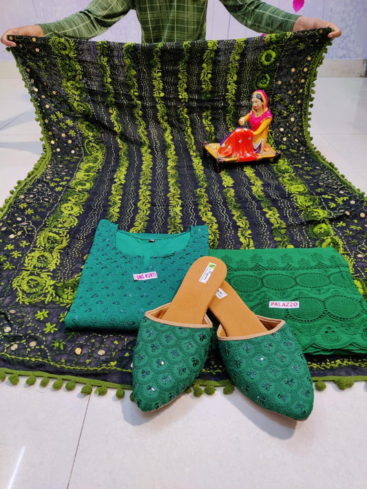Light Green Chikankari Sequins Kurti with Handwork Embroidery Latest Online - Inayakhan Shop 