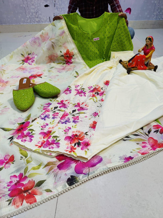 Light Green Kurti With Chikan Digital Print Patiala Salwar and Print Kota Dupatta - Inayakhan Shop 