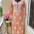 Light Orange Premium Rayon Lucknow Chikankari Kurti and Pallazo Set
