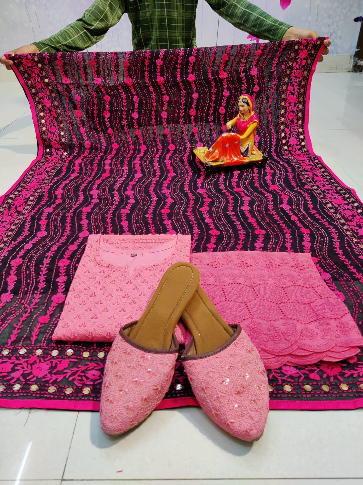 Light Pink Chikankari Sequins Kurti with Handwork Embroidery Latest Online - Inayakhan Shop 