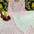 Light Pink Graceful Lucknawi Georgette Chikankari Mirror Kurti with Mirror Sharara (INNER INCLUDED)