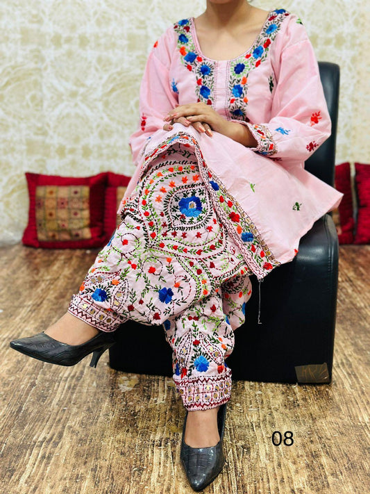 Light Pink Handwork Co-Ord Set with Kantha Kurti and Salwar - Inayakhan Shop 