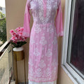 Light Pink Premium Modal Lucknowi Chikankari Kurti and Rayon Plazo Set