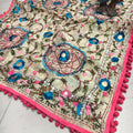 Light Pink Silk Pom Pom Phulkari Dupatta with Exquisite Handwork Embroidery