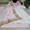 Light Pink Sparkling Sequins Bandhani dupatta Gotta patti Sharara Sequins Kurti emsemble