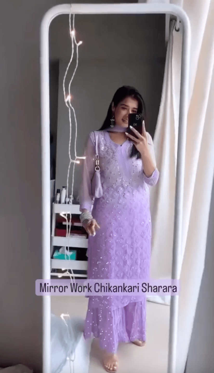 Light Purple Chikankari Elegance Ombré Mirror Booti Jaal Set - Kurti, Sharara & Dupatta -(Inner Included) - Inayakhan Shop 