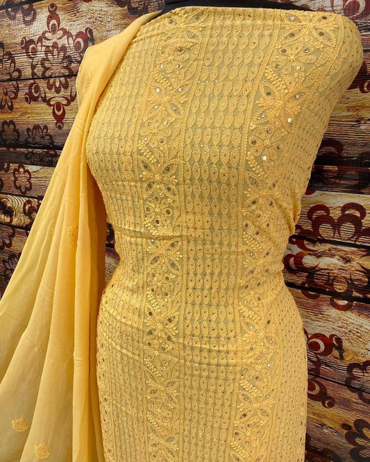 Light Yellow Chikankari Unstitch Suits - Royal Collection - Inayakhan Shop 