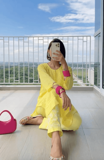 Light Yellow Cotton Chikankari Hand Work Kurti Pant Sets Plus Sizes