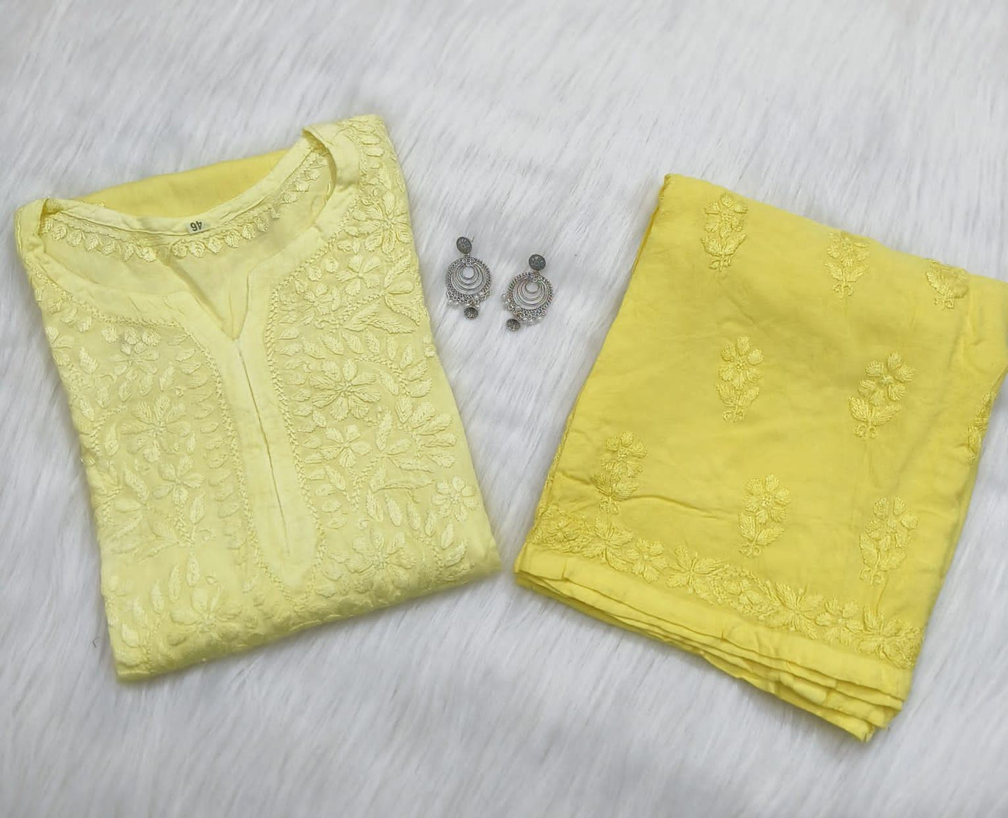 Light Yellow Elegance Unveiled Modal Chikankari Ensemble - Inayakhan Shop 