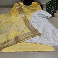 Light Yellow Sparkling Sequins Bandhani dupatta Gotta patti Sharara Sequins Kurti emsemble