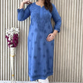 Blue Exquisite Lucknow Chikankari Mukesh Work Kurti Set