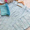 Light Blue Aura Luxe: Premium Rayon 3-Piece Lucknowi Chikankari Ensemble