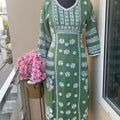 Green Premium Rayon Kurti with Palazzo Set Lucknow Chikankari Handwork
