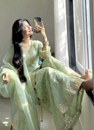 Green Ethereal Silk Embroidered Ensemble Eid Special