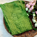 Green Exquisite Handcrafted Lucknowi Chikankari Viscose Angarkha – 3D Floral Embroidery