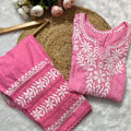 Pink Mul Mul Cotton Chikankari Cord Set – Plus Size up to 56  | Lightweight Luxe Co-Ord Set