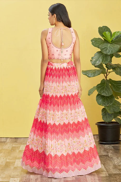 Baby Pink Chinon Wedding Guest Party Wear Lehenga Choli