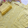 Yellow Aura Luxe: Premium Rayon 3-Piece Lucknowi Chikankari Ensemble