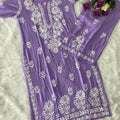 Lilac Chic Chikankari Rayon Kurti and Palazzo Set
