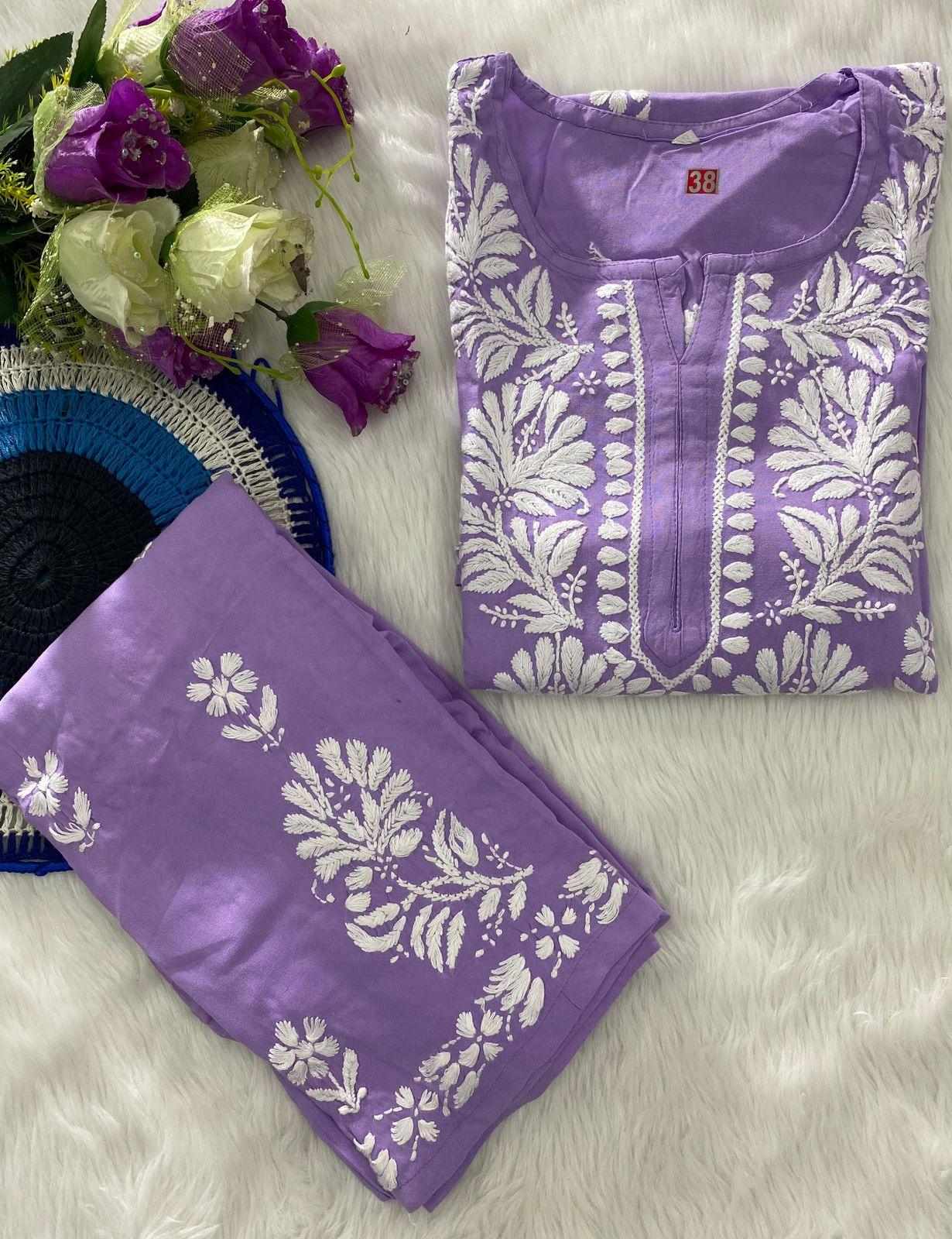 Lilac Chic Chikankari Rayon Kurti and Palazzo Set - Inayakhan Shop 