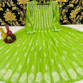 Lime Green Classic Lucknow Chikankari Anarkali Gown 56 inch Kali