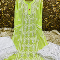 Lime Green Handcrafted Lucknow Chikankari Mirror Sharara Set