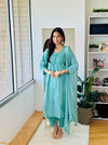 Teal Green Color Aurora Breeze Brasso Chikankari Cotton Ensemble 3 Pc Set