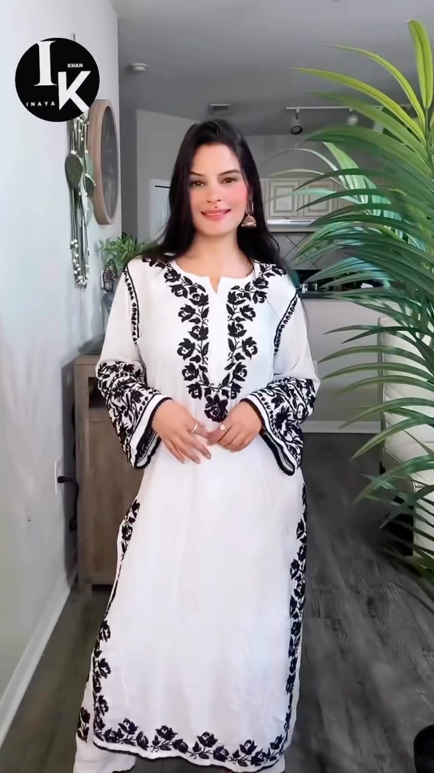 Chikankari Monochrome: Black & White Afghani Pant Bell Sleeves Kurti Set Pakistani Style