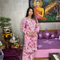 Pink Mul Mul Floral Lucknow Chikankari Kurti Palazzo Set for Summers