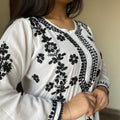 Premium Black Lucknow Chikankari Modal Kurti with Afghani Pant – Hand Embroidered Elegance