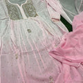 Pink Premium Party Wear Lucknow Chikankari Kurta Set with Teeki Fardi & Mukesh Work