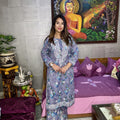 Lavendar Mul Mul Floral Lucknow Chikankari Kurti Palazzo Set for Summers