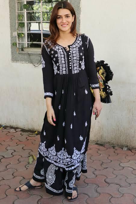 Black Lucknow Chikankari Kurta Palazzo Set