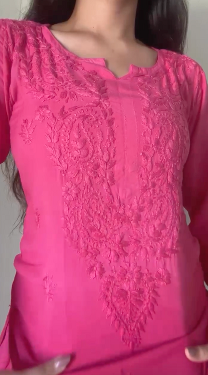 Elegant 3 pc Pink Ethereal Dyeble Modal Chikankari Kurta Set