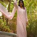 Peach Graceful Lucknow Chikankari Viscose Kurti 3 Pc Set