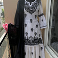 Monochrome Premium Lucknow Chikankari Kurti and Gharara Set with Chiffon Dupatta