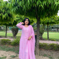 Pink Handcrafted Lucknowi Chikankari Style Rayon Kurti Set