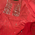 Red Premium Party Wear Lucknow Chikankari Kurta Set with Teeki Fardi & Mukesh Work