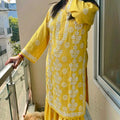 Yellow Premium Kurti & Gharara Co-ord Set – Lucknow Chikankari Handwork