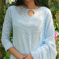 Pastel Blue Viscose Chikankari Kurta and Palazzo Set with Mukaish Work (New| Limited Stock)